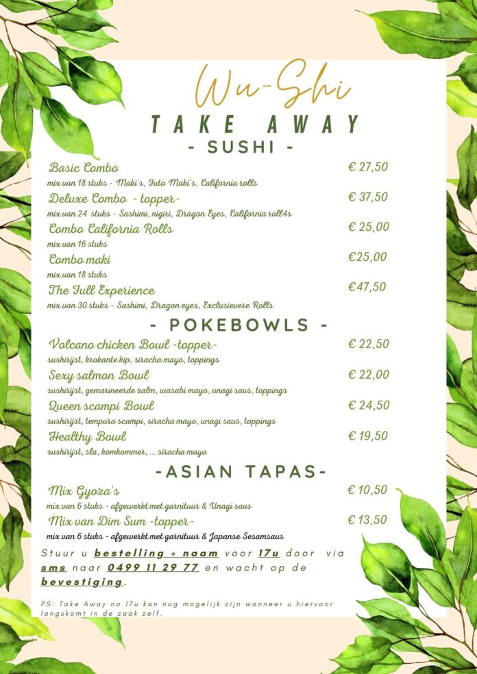 Take away menu